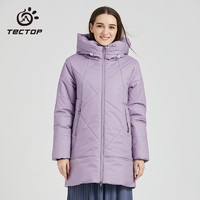 TECTOP 探拓 户外中长款棉服女2023冬季新款连帽棉衣加绒加厚保暖上衣外套