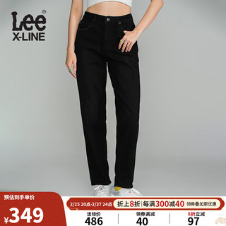 Lee411高腰舒适小直脚男友风五袋款磨毛女牛仔裤 黑色 29 
