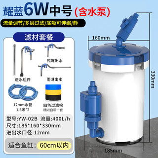 SUNSUN 森森 鱼缸过滤器 耀蓝升级6W中号过滤桶（带水泵和全套管件）