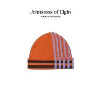 Johnstons of Elgin 条纹橙色羊绒针织帽秋冬冷帽女