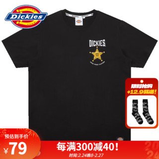 dickies短袖 字母绣花印花短袖T恤男士春夏全棉圆领上衣9432 黑色 XXL