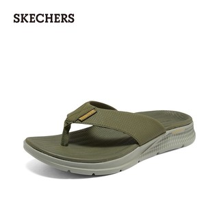 斯凯奇（Skechers）休闲拖鞋男年简约百搭舒适软底减震轻便人字拖229035 橄榄绿/OLV 43.5