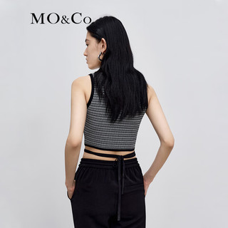 MO&Co.秋季短款绑带背心提花针织衫MBB3SWT013外穿内搭设计感 黑色-第1批 XS/155