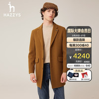 哈吉斯（HAZZYS）男装 男士外套羊毛大衣手工毛呢大衣男ABSZH0ADH21 驼色CM 180/100A 50