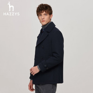 哈吉斯（HAZZYS）男装秋冬外套羊毛混纺毛呢大衣双排扣大衣ABSZH02DH20 深藏青色DN 185/104A 52