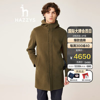 哈吉斯（HAZZYS）男装 男士外套羊毛手工连帽毛呢大衣男ABSZH0ADH23 深棕色DB 185/104A 52