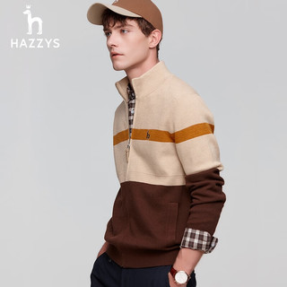 哈吉斯（HAZZYS）男装冬毛衣外套条纹立领拉链羊毛开衫ABYZD0ADX56 米色BI 190/108A 54