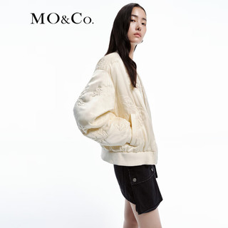 MO&Co.2024春新中式绣花丝质宽松棒球服棉服外套MBD1COTT17 米杏色 XS/155