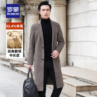 罗蒙中长款毛呢大衣男2024春季中青年双面呢休闲羊毛百搭外套 咖色 190【体重160-180斤左右】