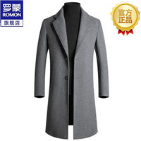 罗蒙毛呢大衣男中长款商务休闲中青年加棉加厚修身外套男装厚款保暖纯色上衣 灰色 2XL