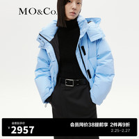 MO&Co.2023冬【防水防污】可拆毛条连帽鸭绒羽绒服MBC4EIN023 粉蓝色 XS/155