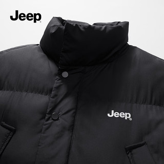 Jeep吉普马甲男冬时尚百搭无袖棉背心印花logo立领外套 纯黑色 M（135-150斤）