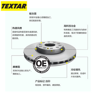 TEXTAR泰明顿前刹车盘适用大众Polo/桑塔纳/途铠新捷达高尔夫4 92082203 Polo劲情/劲取1.4L/1.6L 06-12年