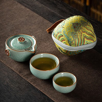 金镶玉 镶玉 旅行茶具 仿宋汝窑快客杯整套便携收纳开片可养户外功夫茶具套装 欺霜冰片汝窑旅行快客杯