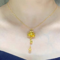 金莱缘 黄金莲花吊坠女士新款999足金荷花莲蓬流苏项链锁骨链送女友礼物 莲花吊坠+925链/金重约1.9g