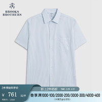 布克兄弟（BrooksBrothers）男士棉质竖条纹短袖免烫正装衬衫 4000-浅蓝色 15H