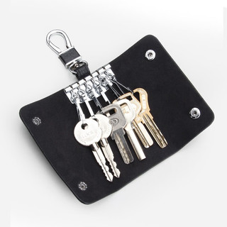 欧凡卡蒂小巧钥匙包男士真皮大容量锁匙包女钥匙保护套收纳包钥匙扣钥匙袋 黑色