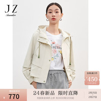 玖姿·安娜蔻轻运动户外休闲感宽松连帽短外套风衣2024春季 米色 L