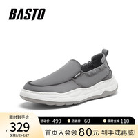 百思图2024夏季简约户外休闲运动布鞋厚底男休闲鞋23802BM4 灰色 39