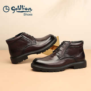 金利来（goldlion）男靴正装棉靴商务厚底靴子加绒保暖牛皮鞋G580340323CCR棕色39