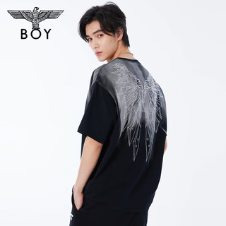 BOY LONDON【银蝶梦境】潮牌短袖春夏男女仿刷烫钻翅膀百搭T恤N01028 黑色 S