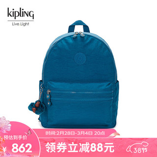 kipling 凯普林 男女款大容量轻便帆布包2024春季书包双肩背包BOUREE 叛蓝色