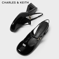 CHARLES & KEITH CHARLES&KEITH24春季圆头漆皮粗跟玛丽珍鞋CK1-60280424 Black Box黑色 37