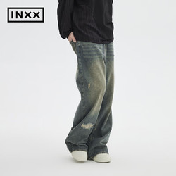 INXX 英克斯 Standby 潮牌宽松休闲破洞牛仔裤情侣直筒裤XMD4221746 牛仔蓝色 S