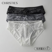 Christies内裤女蕾丝性感女士内裤少女生低腰透气薄款少妇抗菌裆裤头3条装 黑色+深灰+白色 XL（55-65kg）