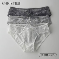 Christies内裤女蕾丝性感女士内裤少女生低腰透气薄款少妇抗菌裆裤头3条装 深灰+浅灰+白色 XL（55-65kg）