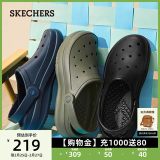 Skechers斯凯奇男鞋洞洞鞋海边沙滩凉鞋舒适透气拖鞋轻质泡泡鞋 海军蓝色/NVY 45