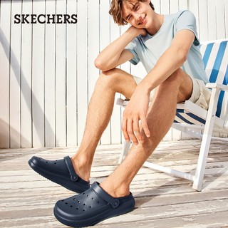 Skechers斯凯奇男鞋洞洞鞋海边沙滩凉鞋舒适透气拖鞋轻质泡泡鞋 海军蓝色/NVY 45