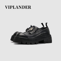viplander冬金属装饰增高做旧马皮皮鞋德比鞋男142702S 黑色 39