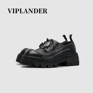 viplander2023秋冬新款金属装饰增高做旧马皮皮鞋德比鞋男142702S 黑色 39
