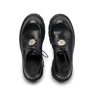 viplander冬金属装饰增高做旧马皮皮鞋德比鞋男142702S 黑色 38