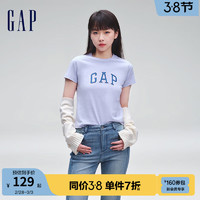 Gap 盖璞 女装春季2024LOGO简约圆领撞色印花纯棉短袖T恤402168上衣 靛蓝色 165/84A(M)亚洲尺码