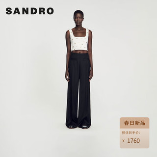 Sandro 2024早春女装法式优雅白色短款针织吊带背心SFPPU02123 10/白色 1