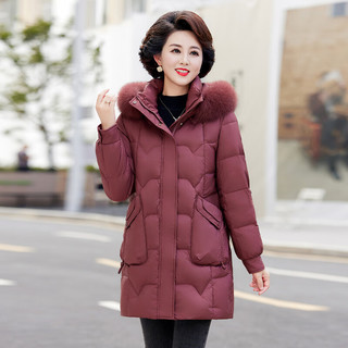 鸭鸭（YAYA）中年冬装羽绒服2023中老年女款冬季洋气加厚外套女WX 胭脂红色 XL