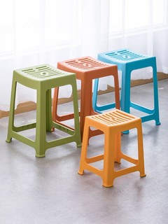 CHAHUA 茶花 塑料凳子家用条纹高方凳子板凳46.6cm 绿色4只装