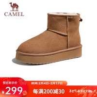 骆驼（CAMEL）女士加绒保暖防寒中帮羊毛雪地靴 G23W837105 栗色 35 栗色（女款）