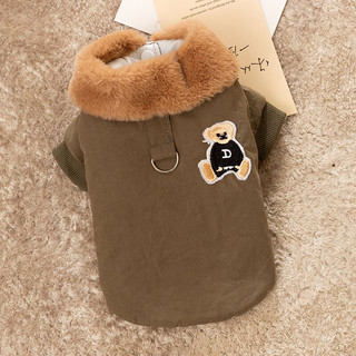 嬉皮狗（hipidog）宠物棉衣可牵引加厚保暖外套泰迪比熊中小型犬秋冬季猫咪宠物衣服 咖色小熊 S（体重3-5斤）