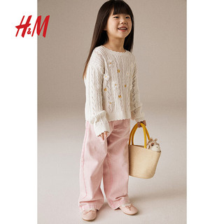 H&M2024春季童装女童休闲风圆领休闲打底保暖针织套衫1222564 白色/花卉 110/56