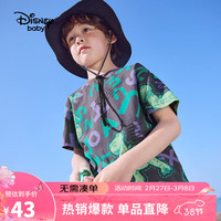 迪士尼（DISNEY）童装儿童男童短袖T恤棉质针织卡通上衣打底衫23夏DB321BE02灰100 深灰字母恐龙