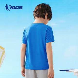 QIAODAN 乔丹 童装儿童t恤短袖男大童夏季速干衣款薄运动上衣-130CM 星际蓝