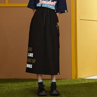 B.Duck小黄鸭休闲运动系列2024春季户外字母宽松中长款半身裙 黑色 XL