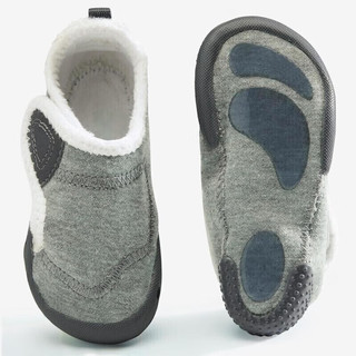 迪卡侬宝宝棉鞋婴儿春季加绒学步鞋软底幼儿园室内鞋GYMK灰色加绒款22-1687853