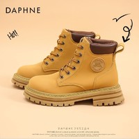 DAPHNE 达芙妮 马丁靴女2024春季新款鞋子女复古短靴厚底英伦风百搭大黄靴