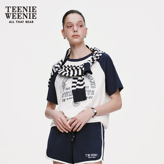 Teenie Weenie小熊2024年插肩袖撞色短袖T恤红色美式复古宽松短款 藏青色 175/XL