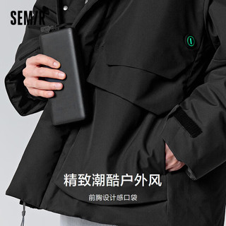 森马（Semir）棉服男时尚中长款三防透湿上衣宽松外套109723112101 黑色90001 XS