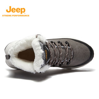 Jeep吉普男鞋雪地靴防滑棉鞋高帮加绒加厚保暖羊毛靴子男 灰色 39 